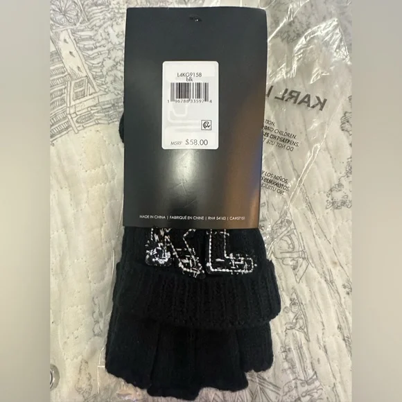 KARL LAGERFELD PARIS Logo Knit Fip Top Mittens NWT - Picture 3 of 5